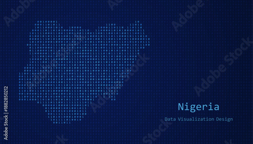Nigeria map made of binary code on tech blue background