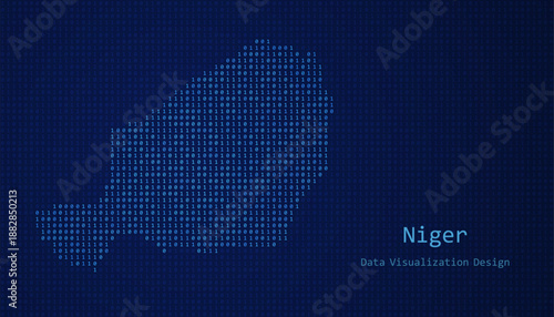 Niger map made of binary code on tech blue background