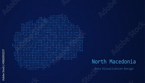 North Macedonia map made of binary code on tech blue background