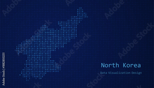 North Korea map made of binary code on tech blue background