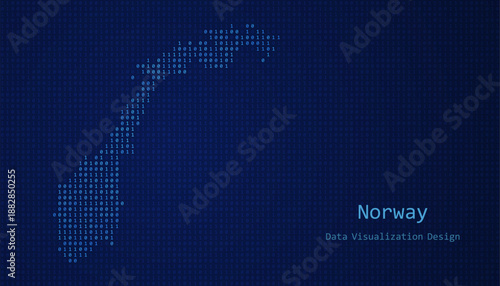 Norway map made of binary code on tech blue background