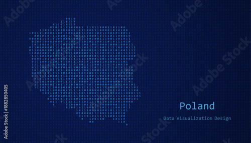 Poland map made of binary code on tech blue background