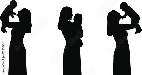 Silhouettes of mothers holding babies in different poses