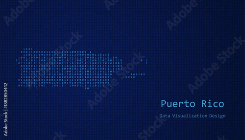 Puerto Rico map made of binary code on tech blue background