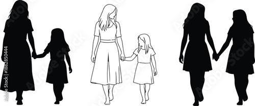Silhouettes of women and girls holding hands in a line
