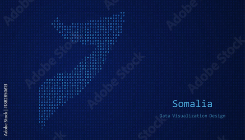 Somalia map made of binary code on tech blue background