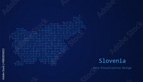 Slovenia map made of binary code on tech blue background