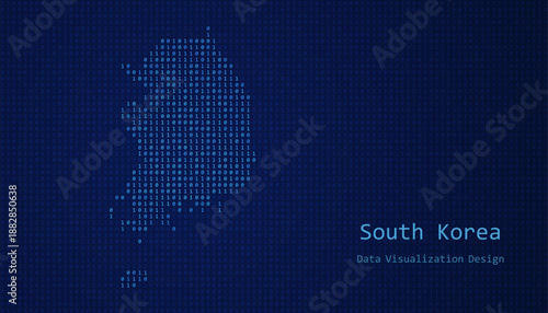 South Korea map made of binary code on tech blue background