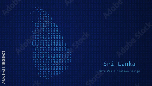 Sri Lanka map made of binary code on tech blue background