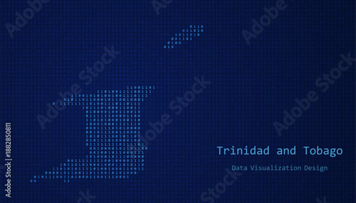 Trinidad and Tobago map made of binary code on tech blue background