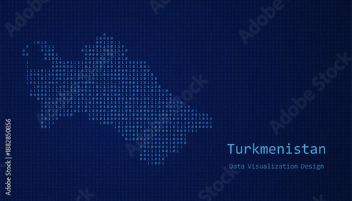 Turkmenistan map made of binary code on tech blue background