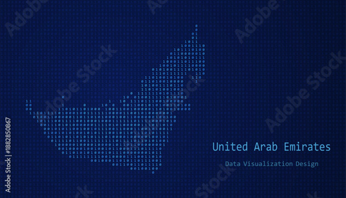 United Arab Emirates map made of binary code on tech blue background