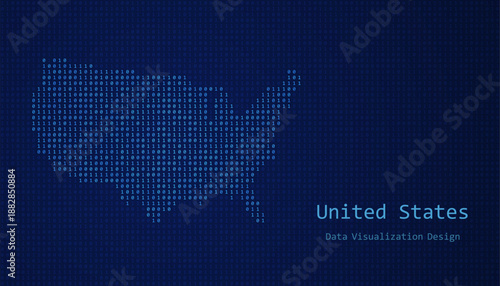 United States map made of binary code on tech blue background