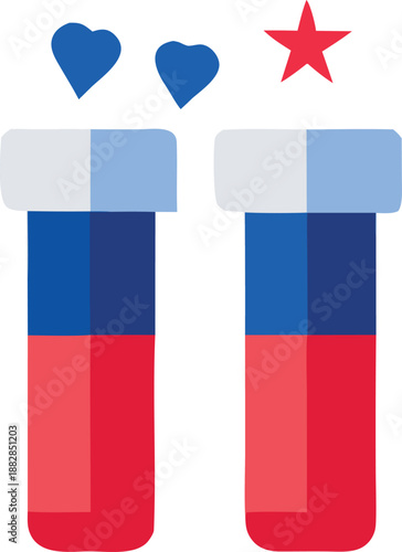 Two test tubes displaying colorful segments with symbols above Vector