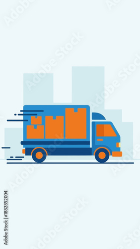 Express Delivery Truck: Rapid Transportation of Packages Through Urban Environments and Cityscapes