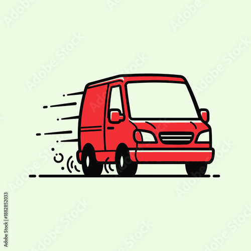 Express Delivery Vehicle: A Rapid Transit Red Van Conveying Goods Swiftly to Their Destination