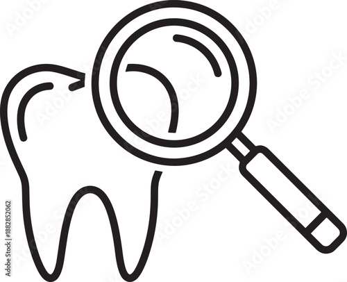 Dental Checkup Symbol Featuring Tooth and Diagnostic Lens in Black and White