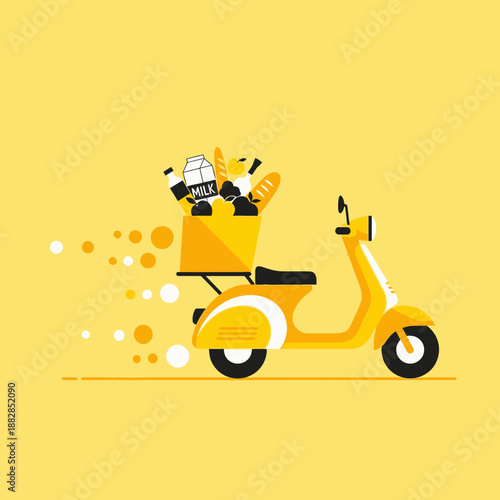 Express Grocery Delivery: Modern Scooter Transporting Food and Essential Provisions Swiftly