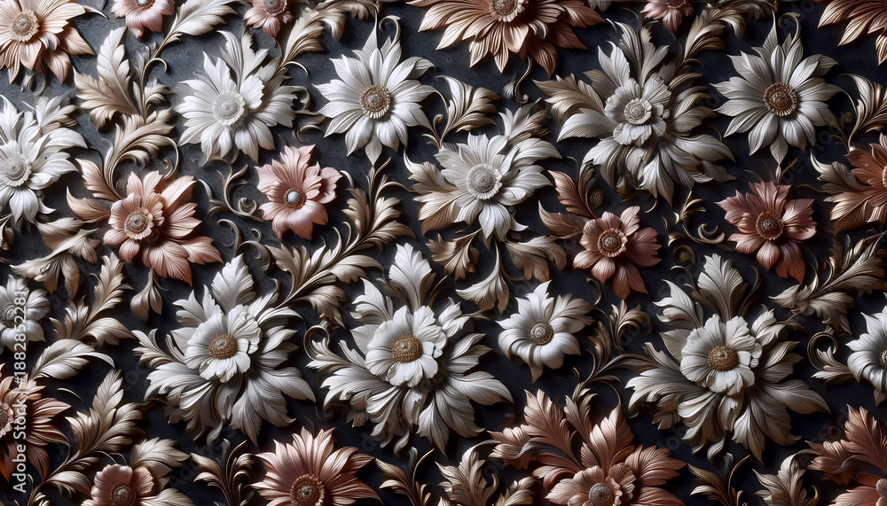 Fototapeta premium A white gold pink gold brown gold floral 3D pattern, Ai generated image