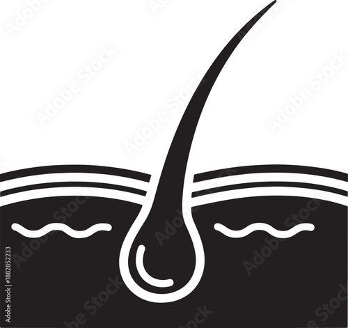 Hair Follicle Anatomy Icon in Black and White Line Style