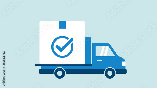 Fast Delivery Icon Featuring Truck Carrying Package with a Successful Completion Symbol