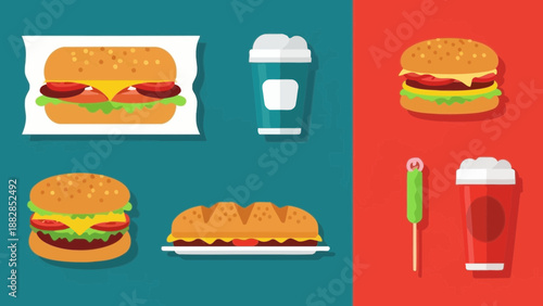 Fast Food Minimalist Illustrations Delicious Meal and Drink Collection Style