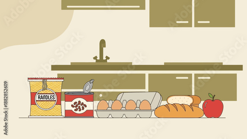 Fresh Groceries on Kitchen Counter Representing Healthy Meal Ingredients