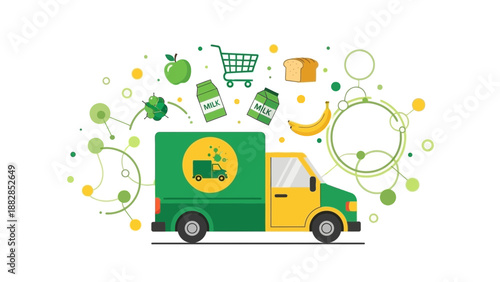 Fresh Grocery Delivery Service: A Bright And Vibrant Illustration Concept For Online Shopping