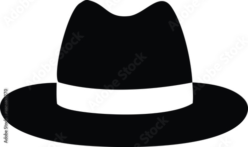 Classic black fedora hat with white band Vector
