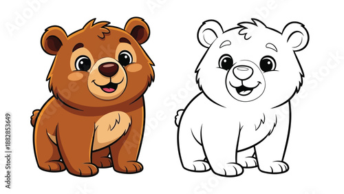 a charming illustration depicts two adorable bear cubs one in color and the other in a detailed black