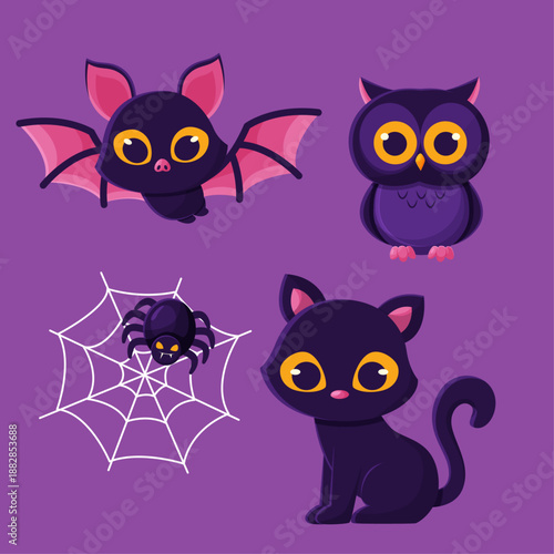 Wallpaper Mural Halloween Spooky Animal Collection Flat Illustration Torontodigital.ca