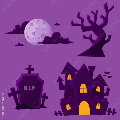 Witch's Halloween Spooky Night Flat Illustration
