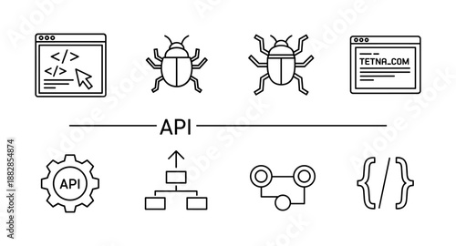 Minimalist api icons: debugging, programming tools, and code elements