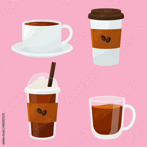 Set of Coffee Types Vector Flat Illustration