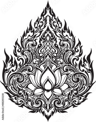 Ornate traditional thai lotus flower art with delicate spiritual flame patterns