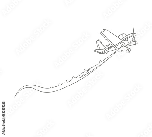 A simple line drawing depicts a small airplane in flight leaving a trail