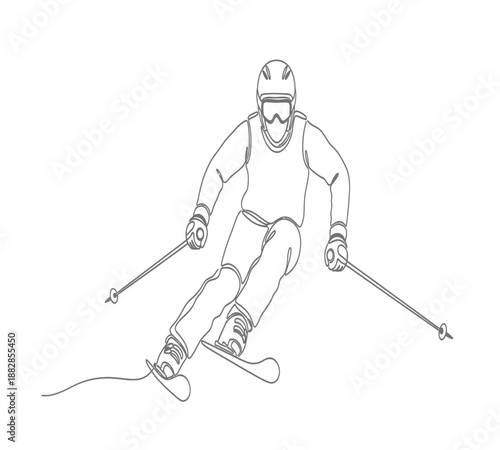 A dynamic line drawing depicts a skier in motion showcasing the sport s energetic posture