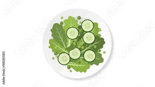 Fresh Healthy Salad of Cucumber and Greenery on a White Plate, Ready to Eat
