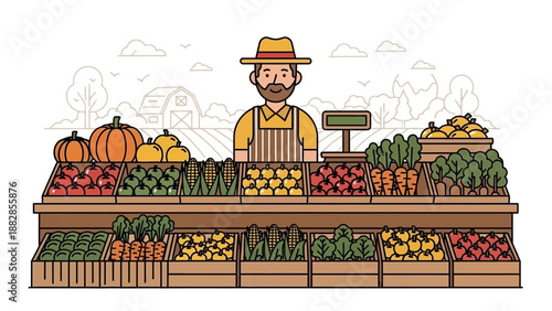 Fresh Produce Displayed At A Farmers Market With Vendor And Colorful Assortment