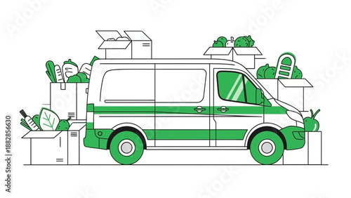Fresh Produce Delivery Van Illustration Shows Healthy Food Transport and Logistics Perfectly
