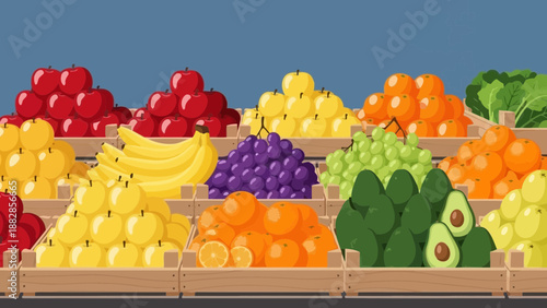 Fresh Produce Display: A Colorful Array of Fruits Ready for Sale at the Market