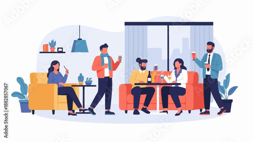 People gathered indoors, enjoying drinks and conversation at a party