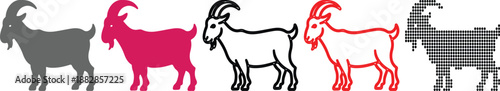goat silhouettes in different colors and styles for design elements