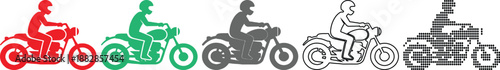 Various colored motorcyclists riding bikes in different styles and patterns