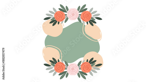 Floral Wreath Vector Illustration with Abstract Shapes and Greenery Accents