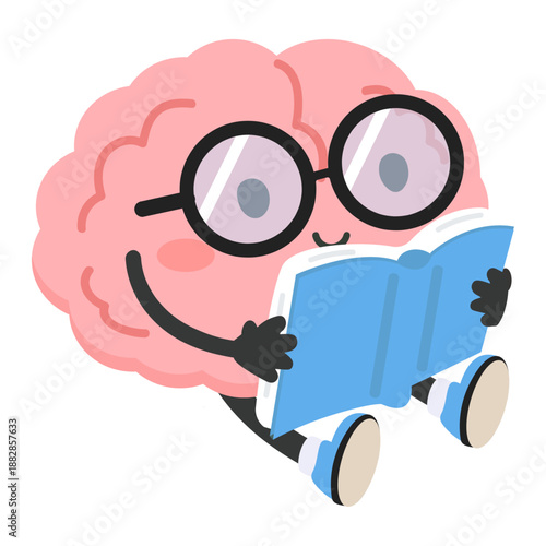 Cartoon Brain Reading a Book