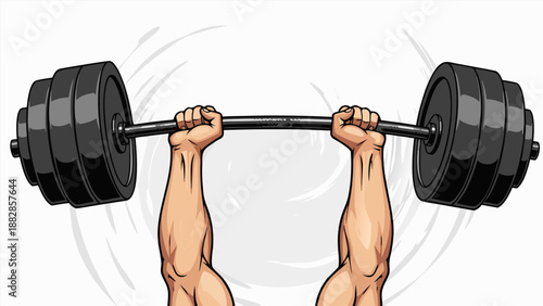 Detailed vector illustration of a muscular person lifting a heavy barbell with weight plates, representing strength and fitness