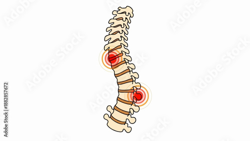 Illustration of a spine with two areas of highlighted red pain