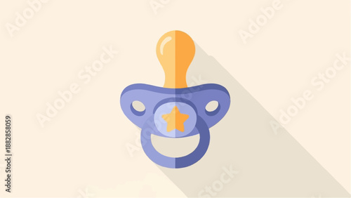 Flat design illustration of a lavender pacifier with an orange star accent