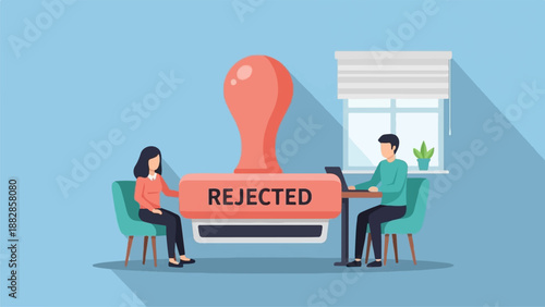 Flat design illustration of a rejected job application with two people